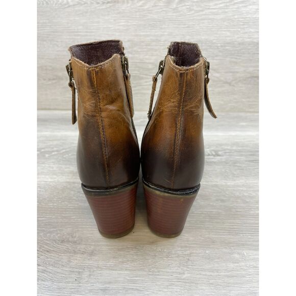 Roan Lina Women's Bootie Ankle Biker Boot Side Zip Heeled Suede Leather 6 Brown - Picture 5 of 11